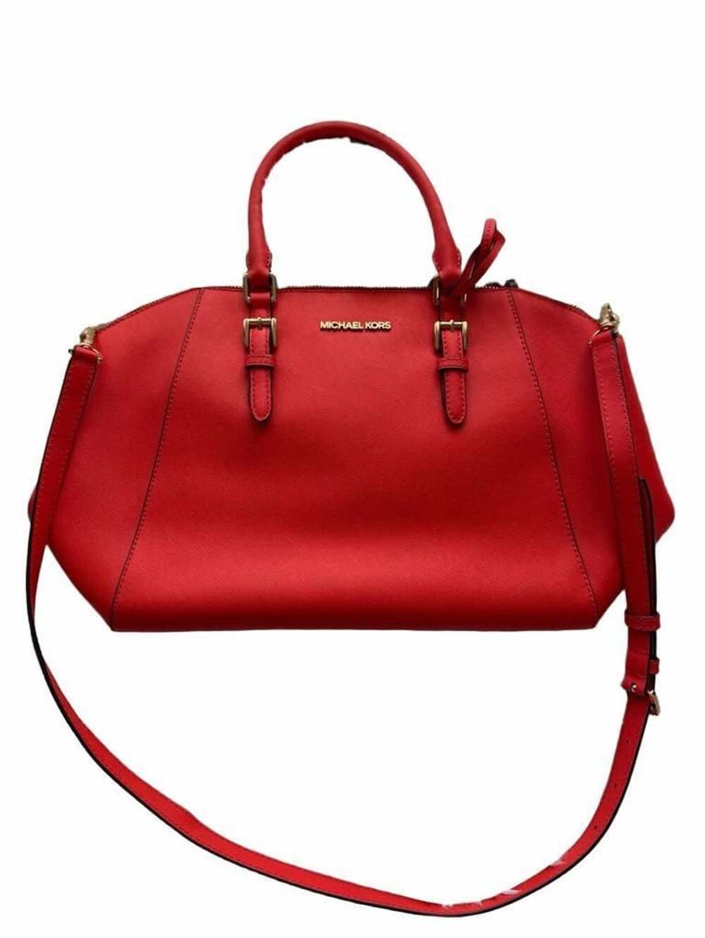 Michael Kors Ciara Large Satchel Red Saffiano Leather Crossbody Handbag